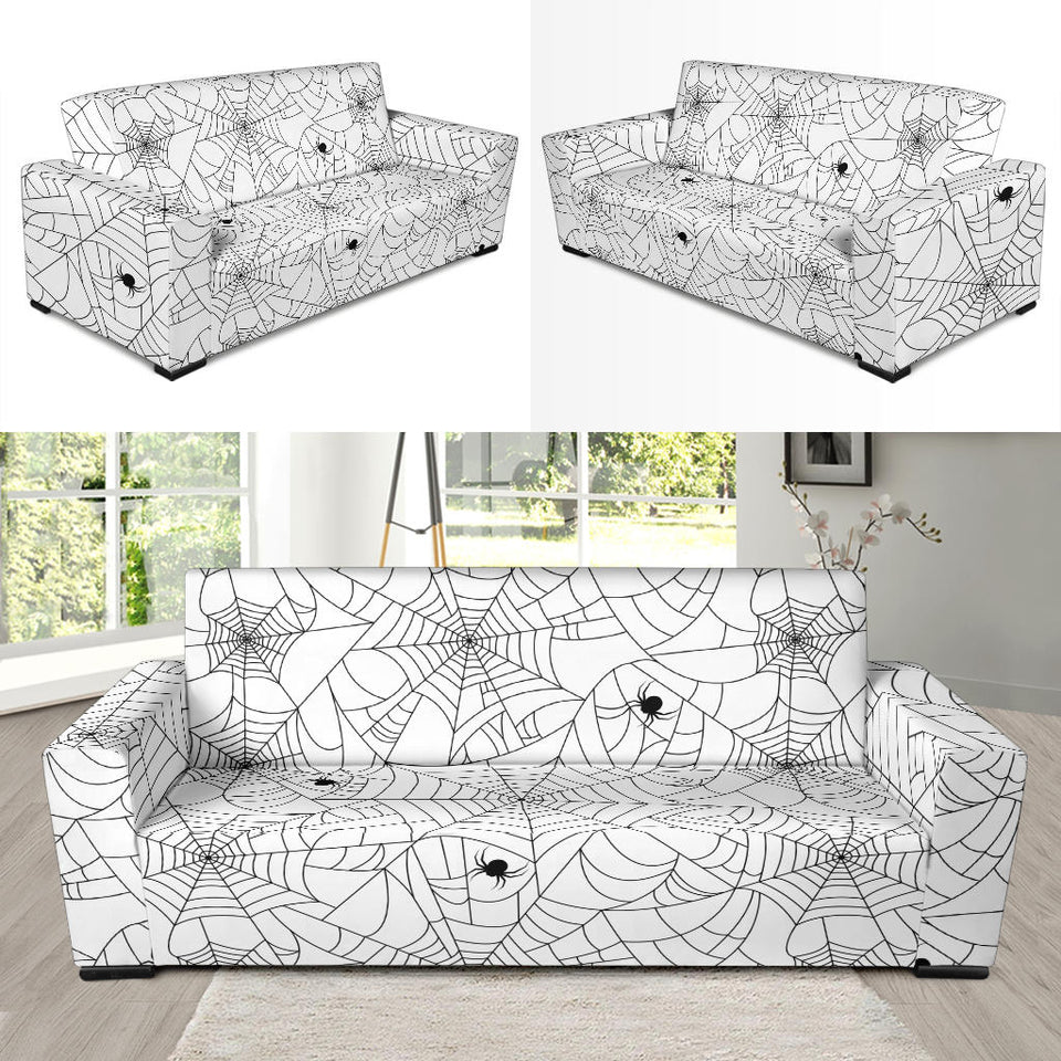 Spider Web Cobweb Pattern White Background Sofa Slipcover