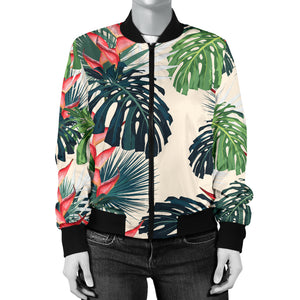 Heliconia Flowers, Palm And Monstera Leaves Women'S Bomber Jacket