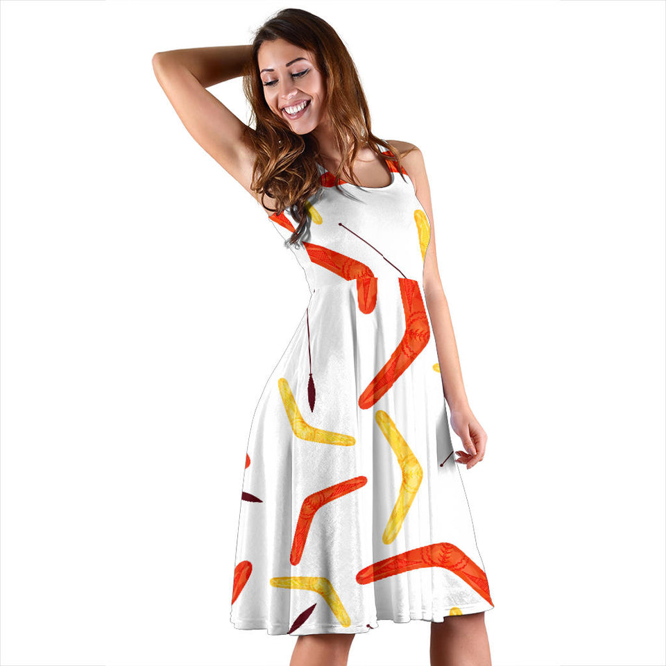 Waterclor Boomerang Australian Aboriginal Ornament Sleeveless Midi Dress