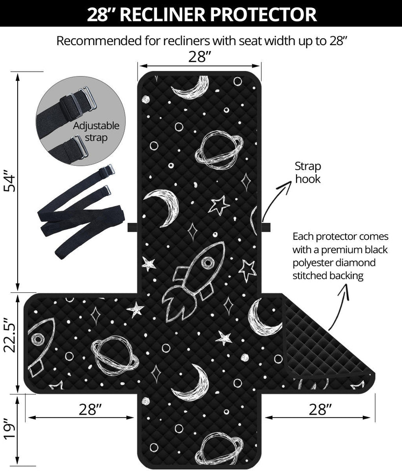 Hand drawn space rocket star planet Recliner Cover Protector