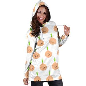 Cute Onions Smiling Faces Women'S Hoodie Dress