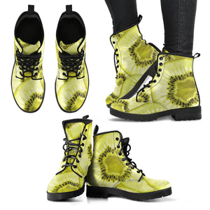 Sliced Kiwi Pattern Leather Boots