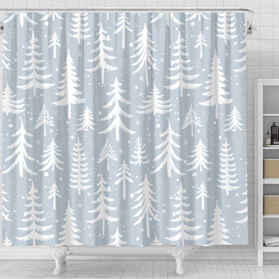 Christmas Tree Winter Forest Pattern Shower Curtain Fulfilled In US