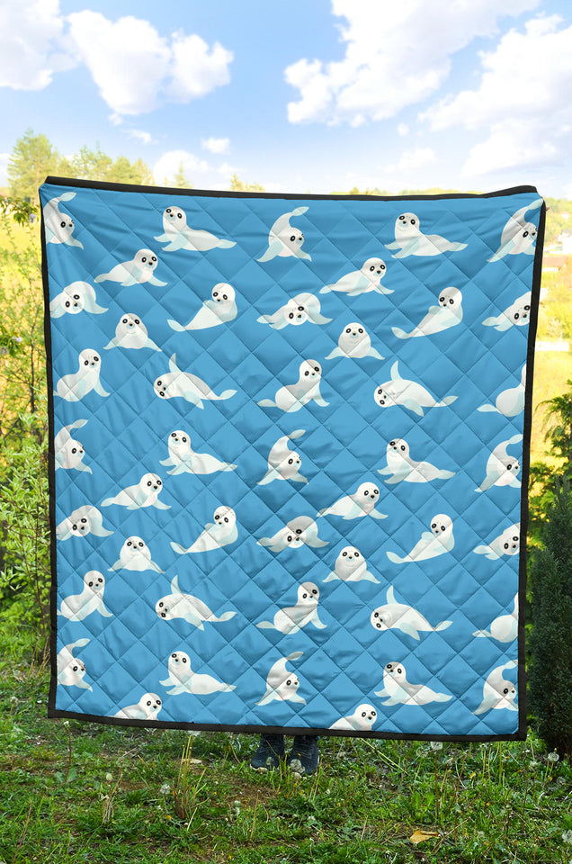 Cute Sea Lion Seal Pattern Background Premium Quilt