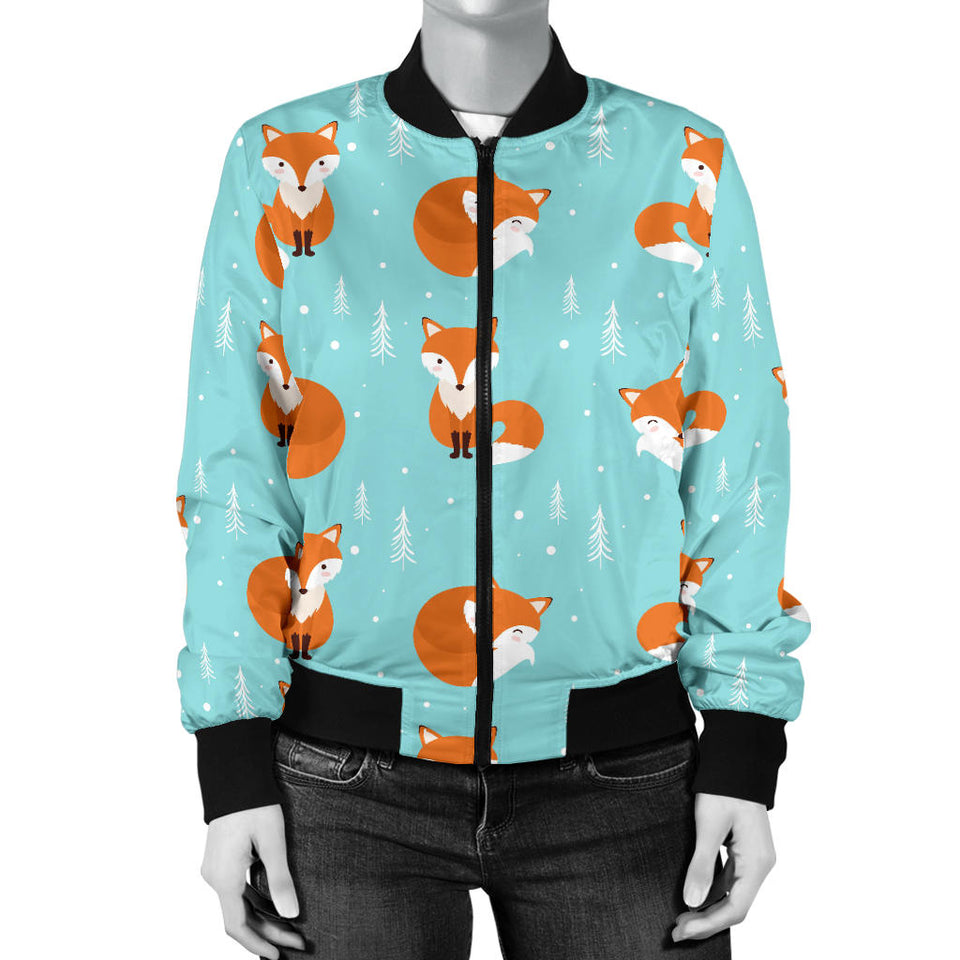 Fox Pattern Blue B Ackground Women'S Bomber Jacket