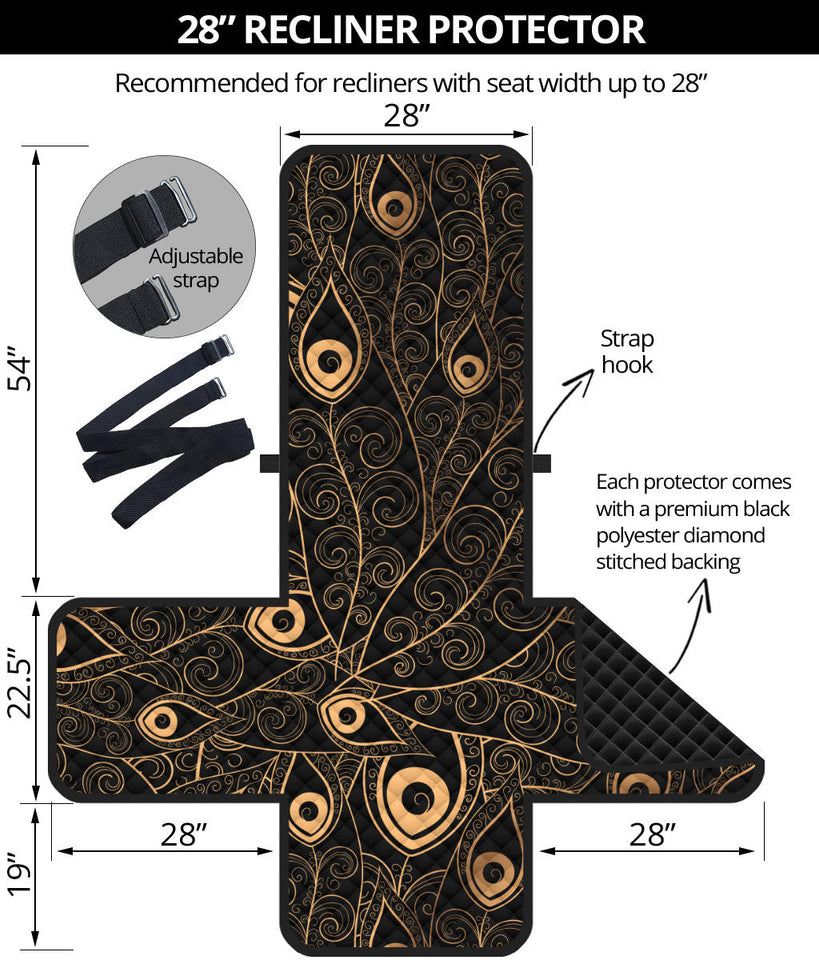 Gold peacock feather pattern Recliner Cover Protector
