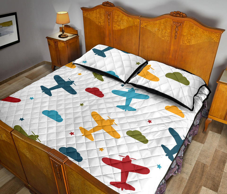 Airplane star cloud colorful Quilt Bed Set
