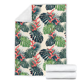 Heliconia Flowers, Palm And Monstera Leaves Premium Blanket