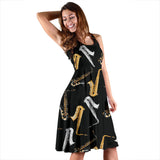 Saxophone Design Pattern Sleeveless Midi Dress