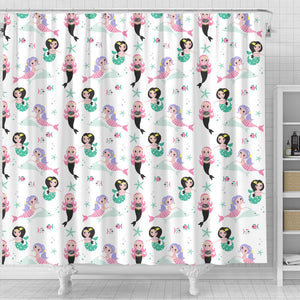 Cute Mermaid Dolphin Fish Starfish Pattern Shower Curtain Fulfilled In US