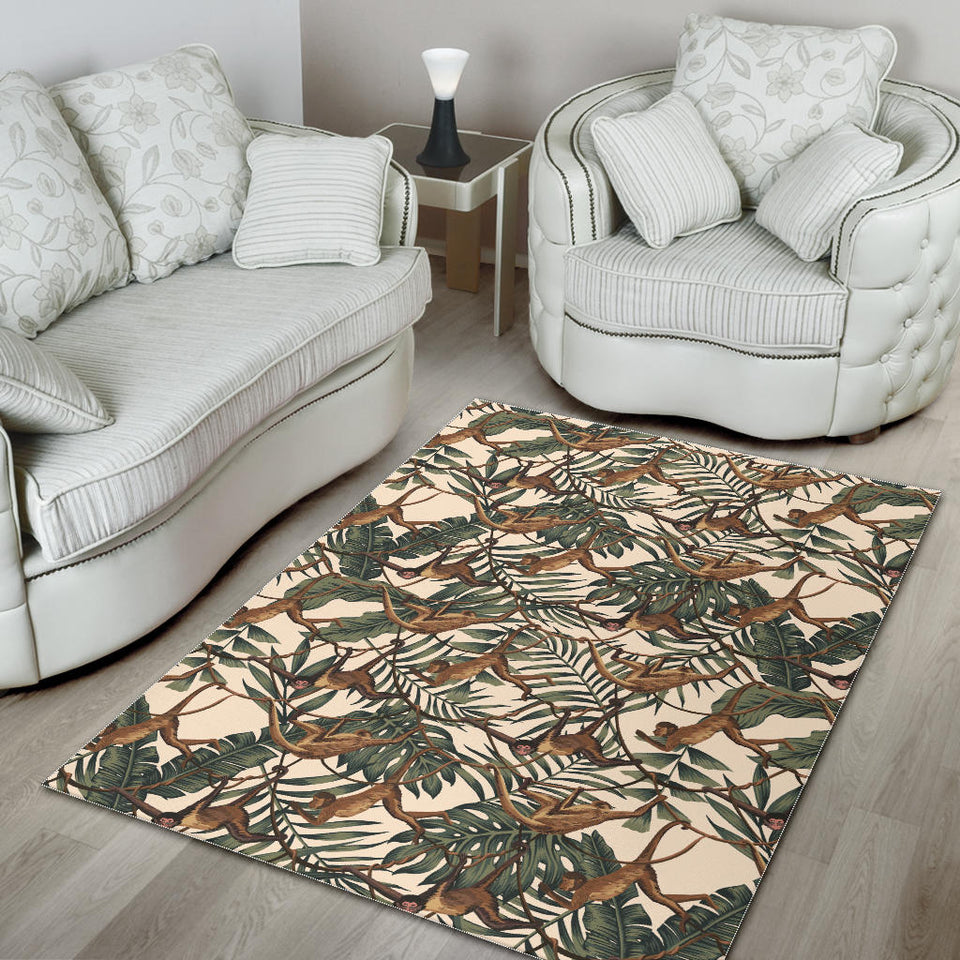 Monkey Tropical Leaves Background Area Rug