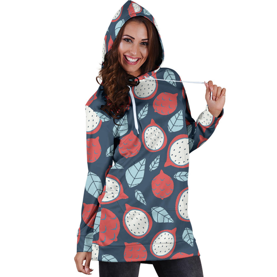 Dragon Fruits Dark Blue Background Women'S Hoodie Dress