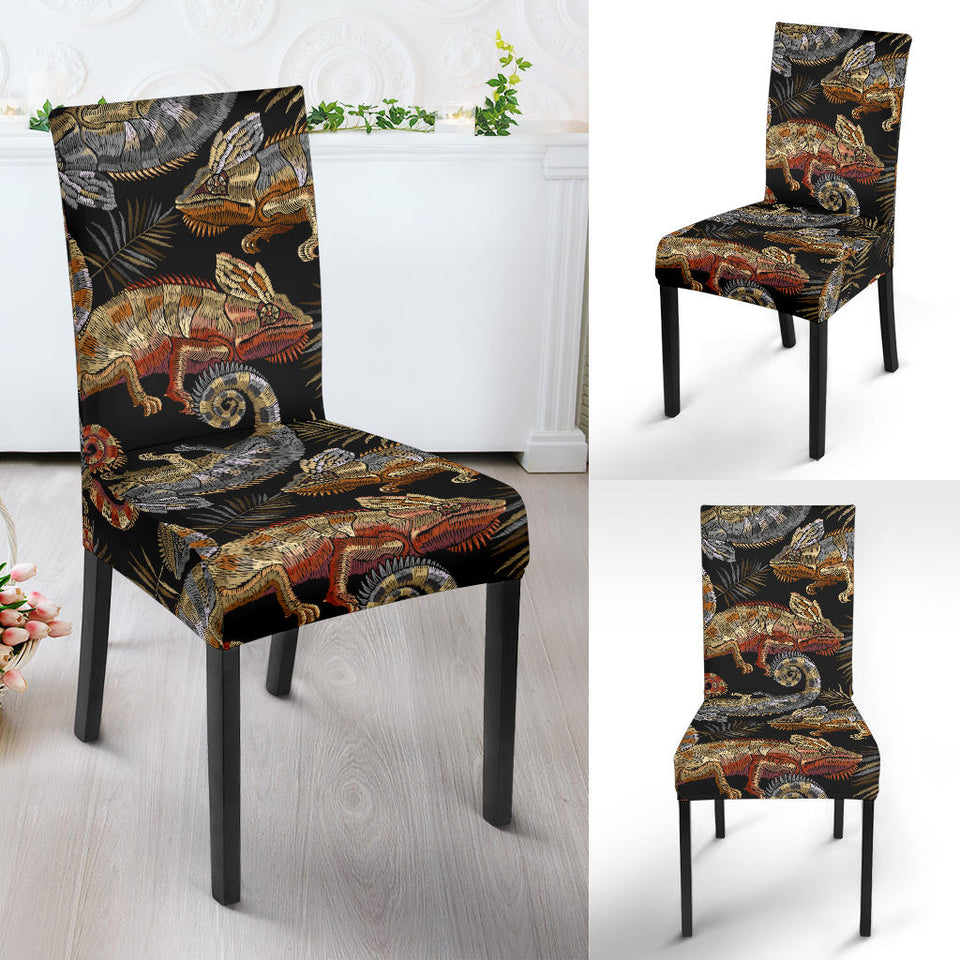 Chameleon Lizard Tropical Leaves Palm Tree Dining Chair Slipcover