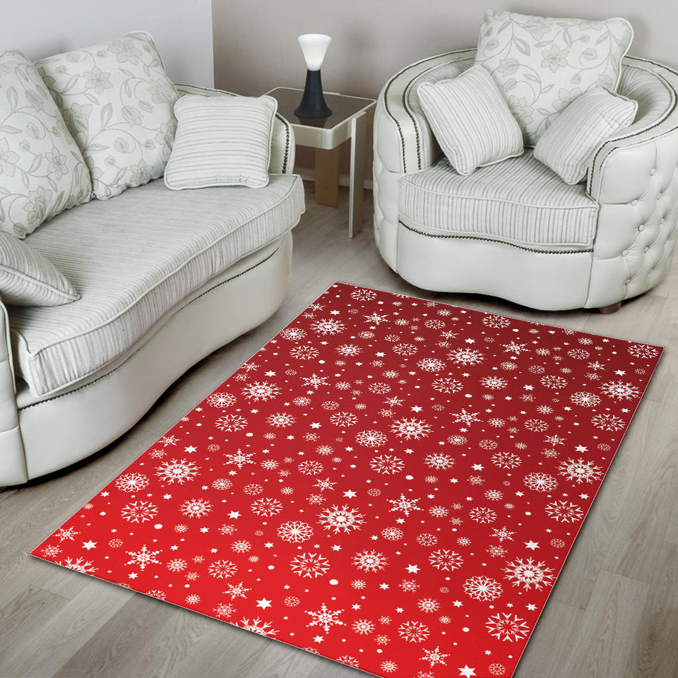 Snowflake Pattern Red Background Area Rug