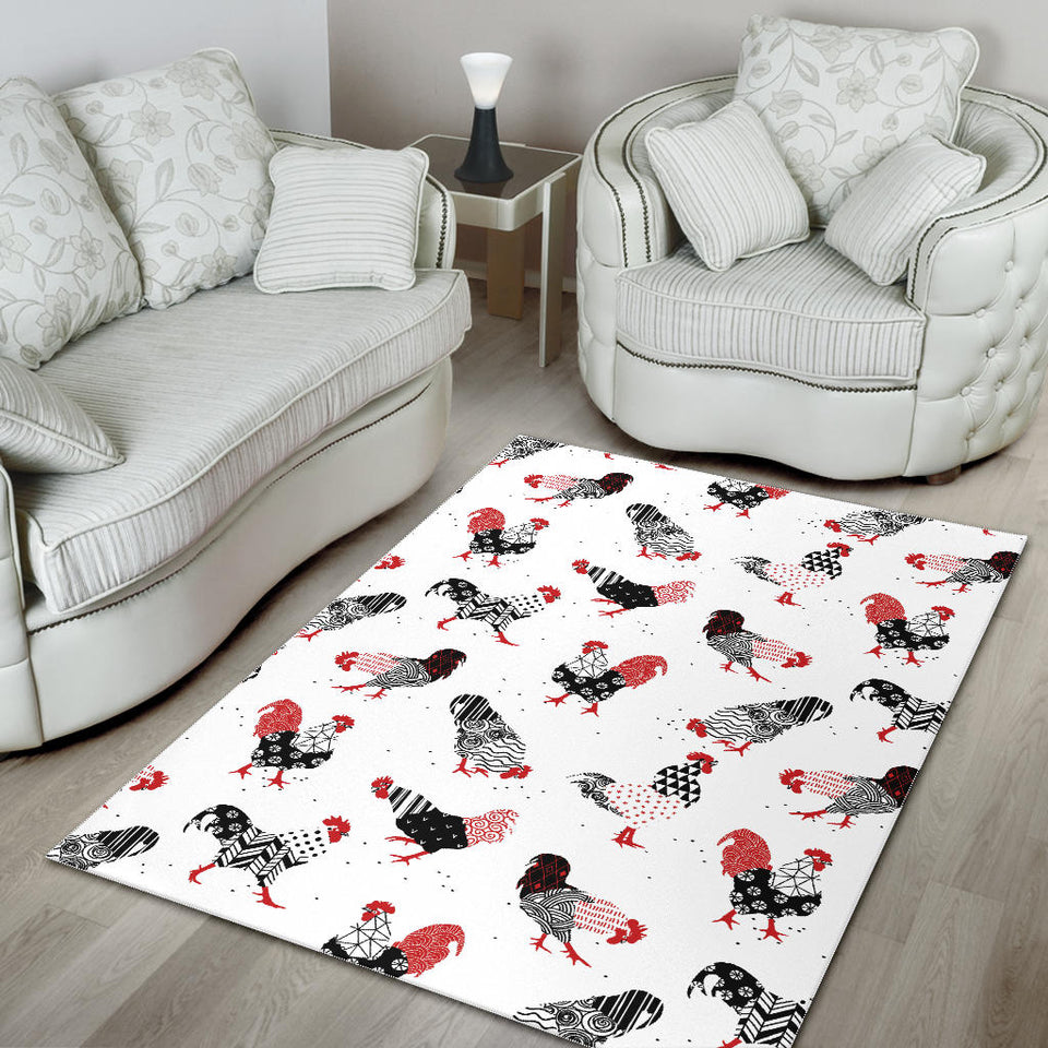 Cool Rooster Chicken Cock Floral Ornament Background Area Rug