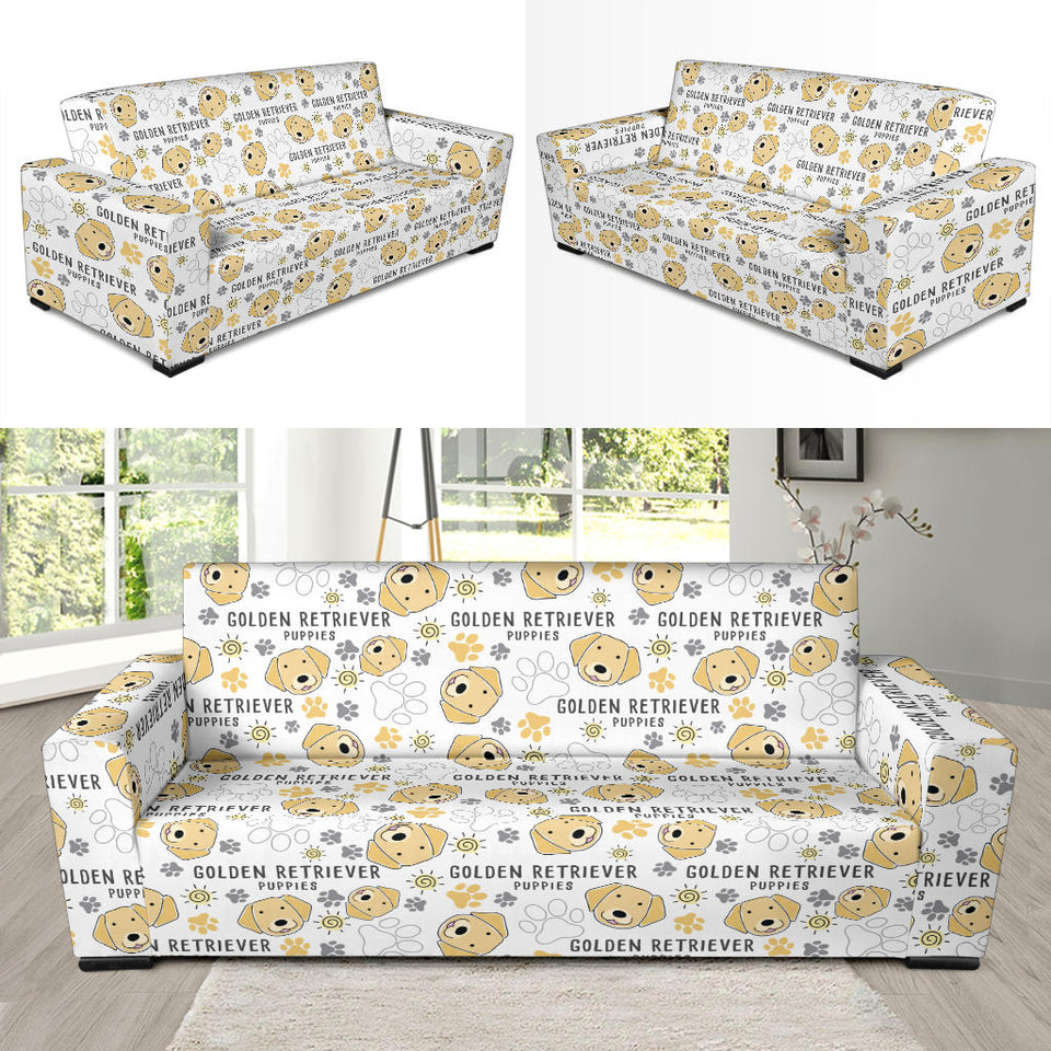 Golden Retriever Pattern Print Design 04 Sofa Slipcover