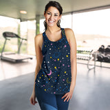 space pattern with planets, comets, constellations and stars Women Racerback Tank Top