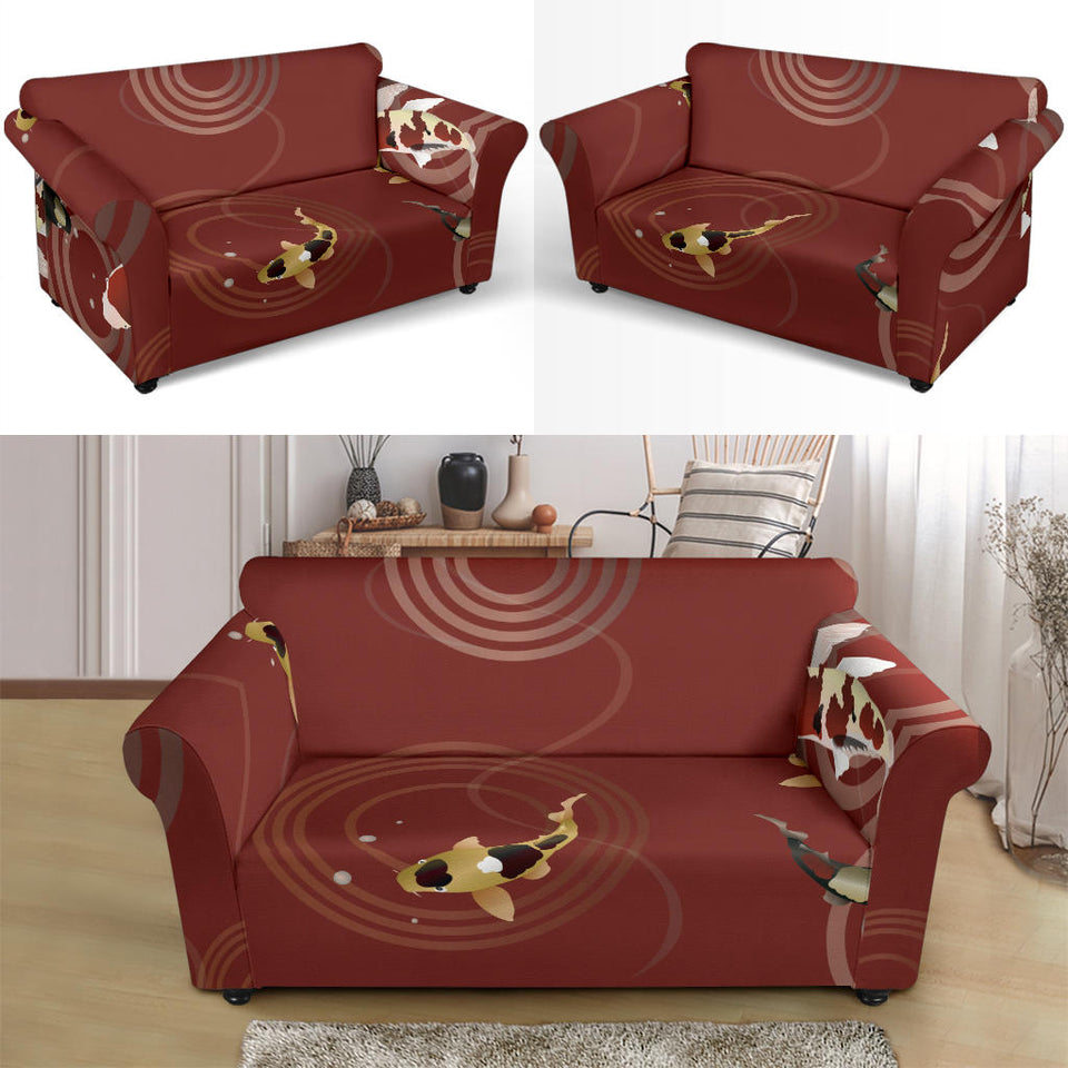 Koi Fish Carp Fish Red Background Loveseat Couch Slipcover