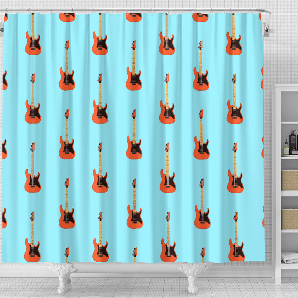 Electric Guitar Pattern Light Blue Background Shower Curtain Fulfilled In US