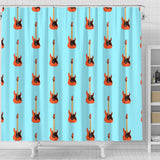 Electric Guitar Pattern Light Blue Background Shower Curtain Fulfilled In US