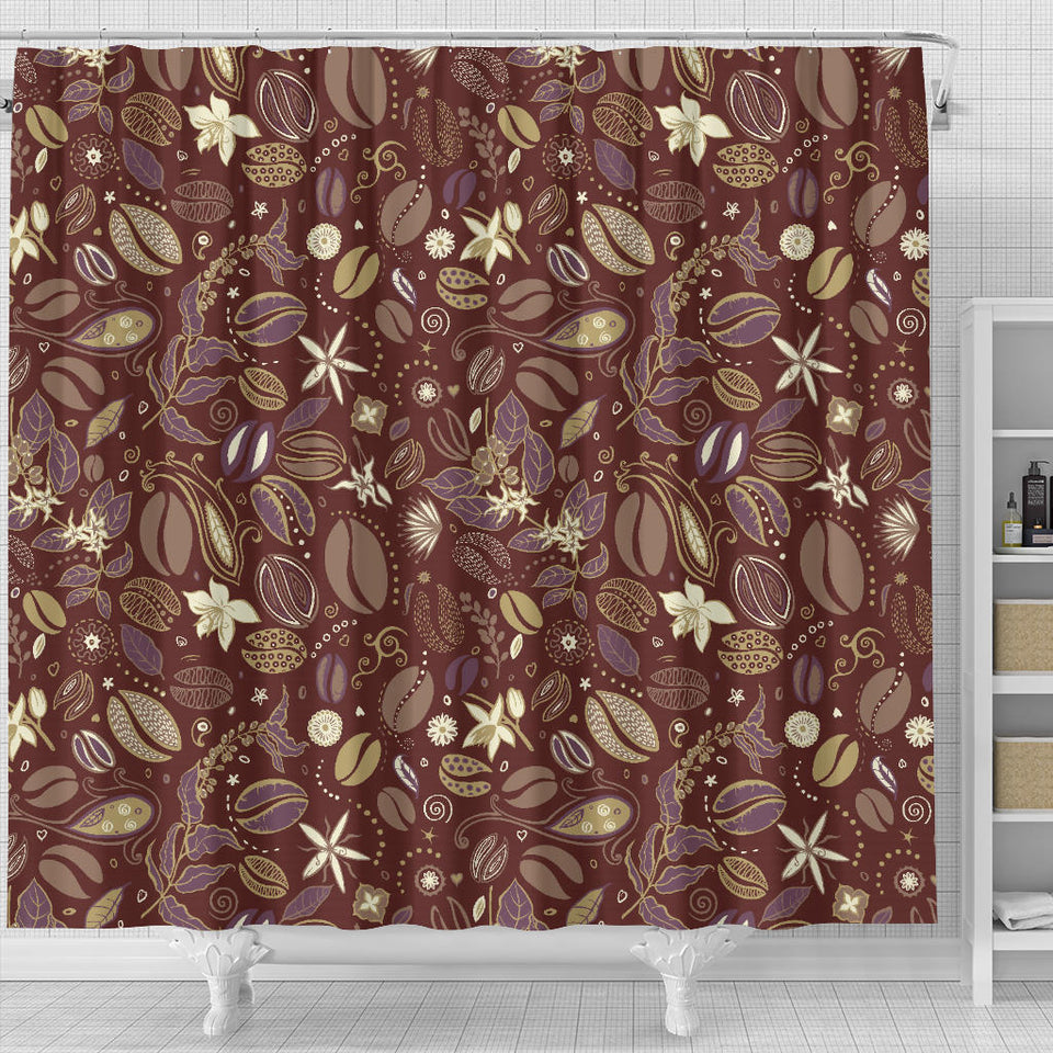 Coffee Bean Flower Pattern Shower Curtain Fulfilled In US