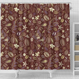 Coffee Bean Flower Pattern Shower Curtain Fulfilled In US