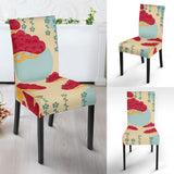Red Bonsai Gray Sun Japanese Pattern Dining Chair Slipcover