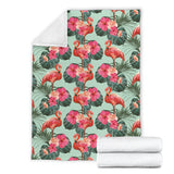 Beautiful Flamingo Tropical Palm Leaves Hibiscus Pateern Background Premium Blanket