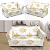 Gold Ornamental Lotue Waterlily Symbol Pattern Loveseat Couch Slipcover