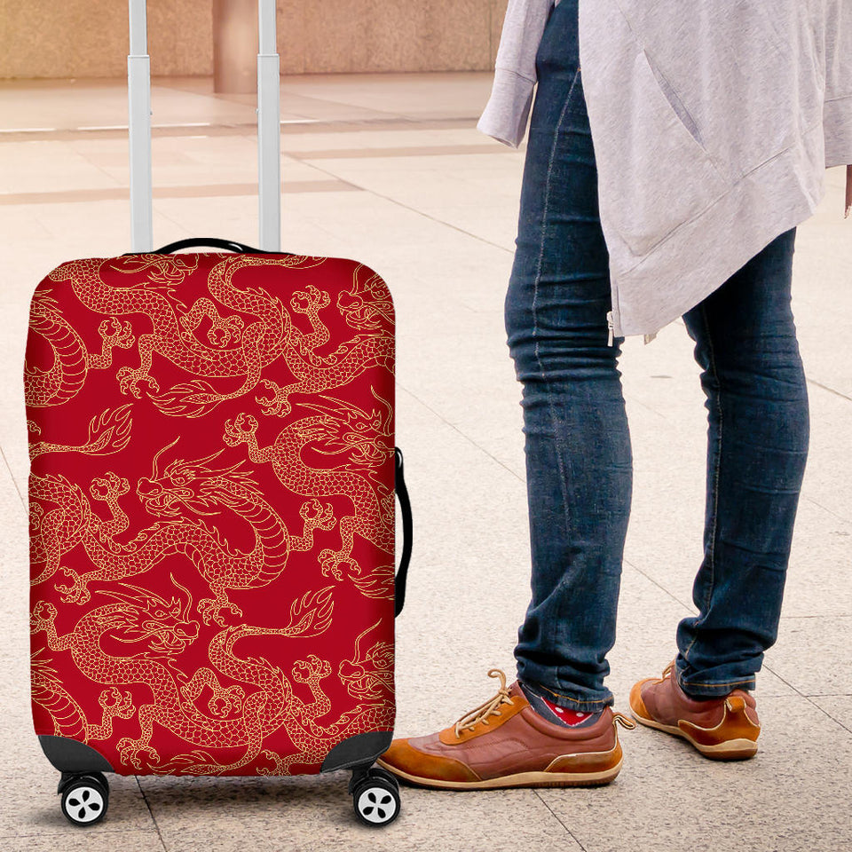 Gold Dragons Red Background Luggage Covers