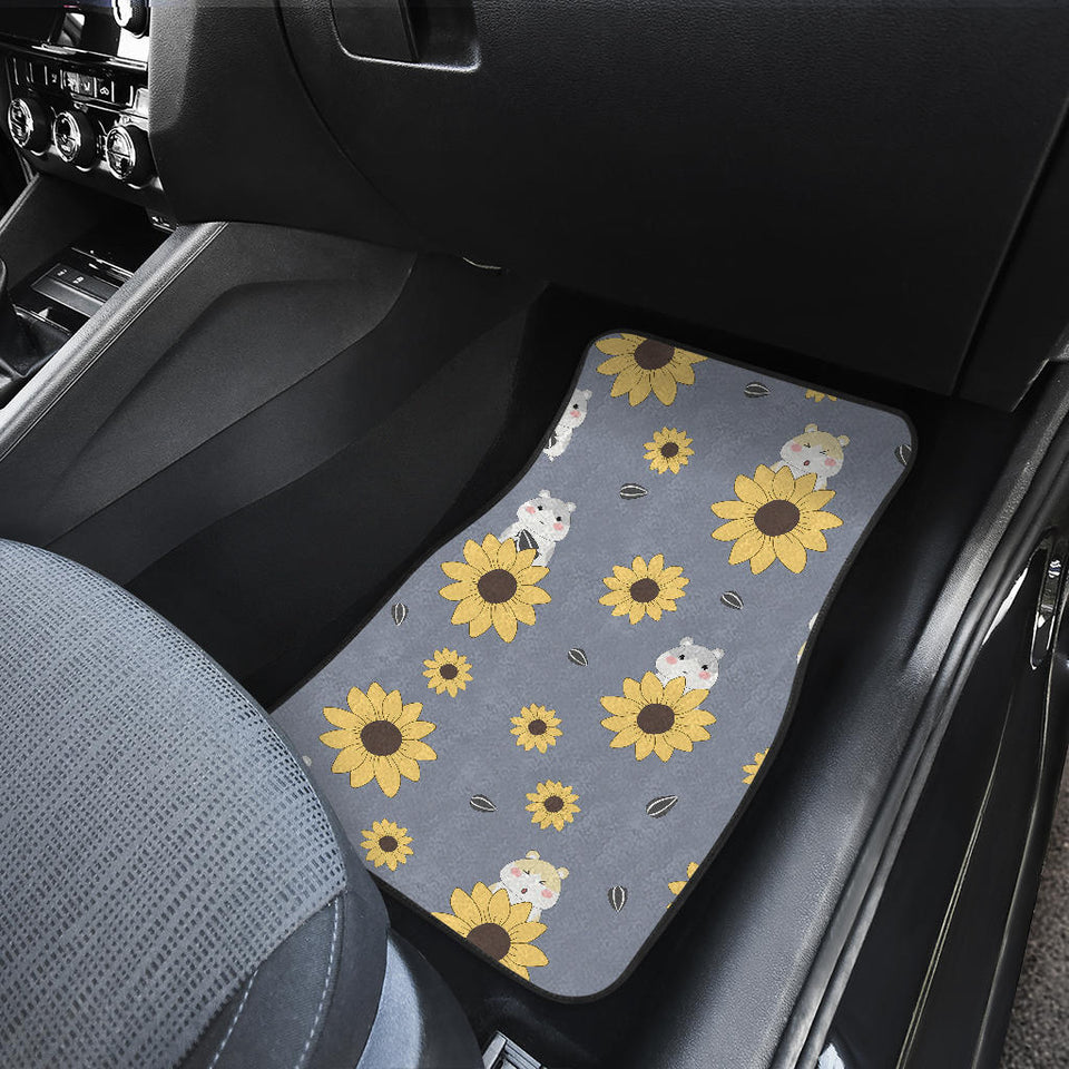 Cute Hamster Sunflower Pattern Background Front And Back Car Mats