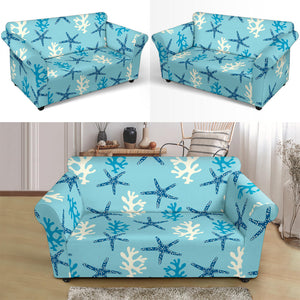 Blue Starfish Coral Reef Pattern Loveseat Couch Slipcover