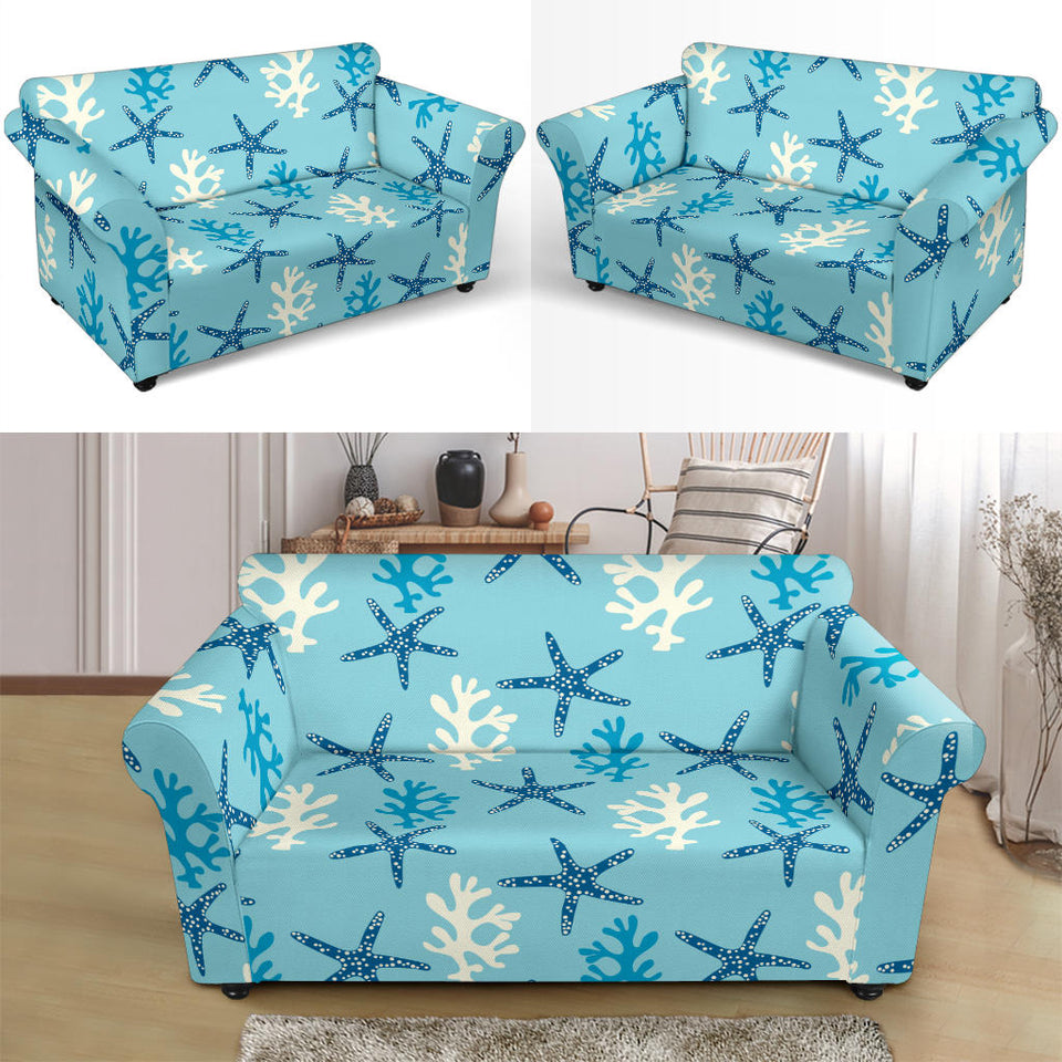 Blue Starfish Coral Reef Pattern Loveseat Couch Slipcover