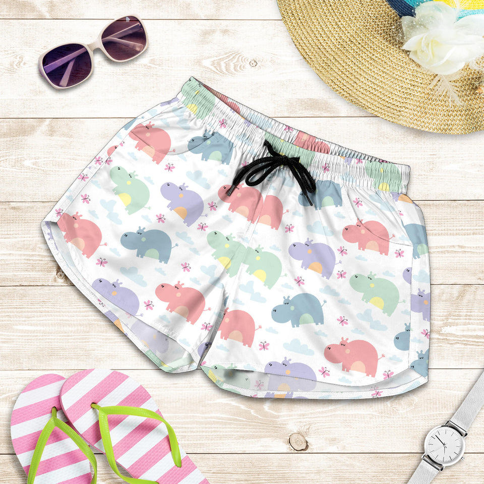 Hippopotamus Pattern Print Design 03 Women Shorts