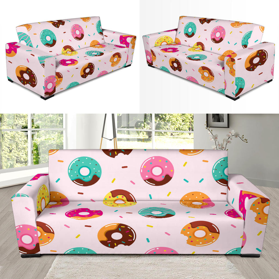 Donut Pattern Glaze Pink Background Sofa Slipcover