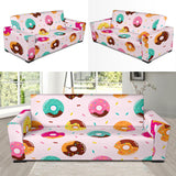 Donut Pattern Glaze Pink Background Sofa Slipcover