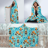 Cute Sea Otters Fishe Sea Urchin Pattern Hooded Blanket