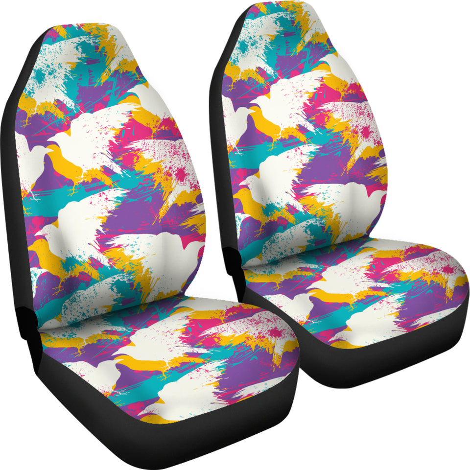 Colorful Crow Illustration Pattern Universal Fit Car Seat Covers
