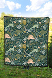 Dinosaurs Tropical Leaves Flower Pattern Premium Quilt