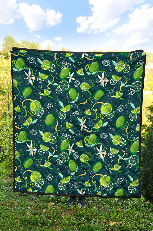 Lime Ice Flower Pattern Premium Quilt