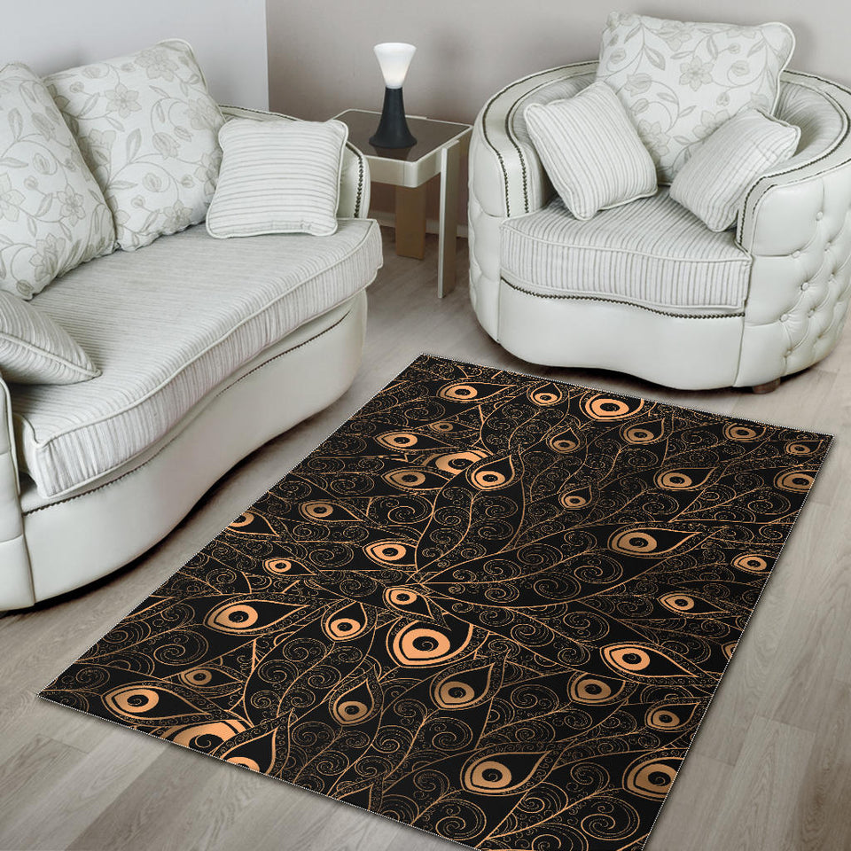 Gold Peacock Feather Pattern Area Rug
