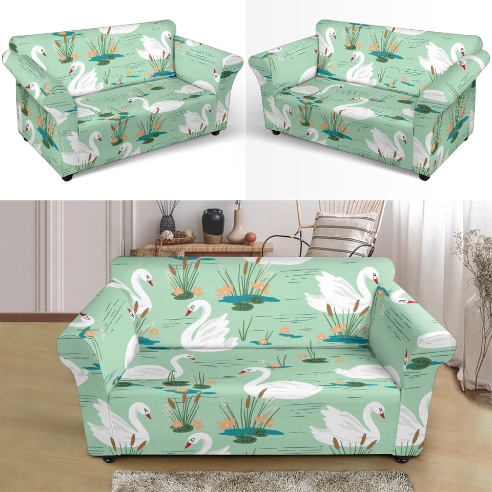 White Swan Lake Pattern Loveseat Couch Slipcover