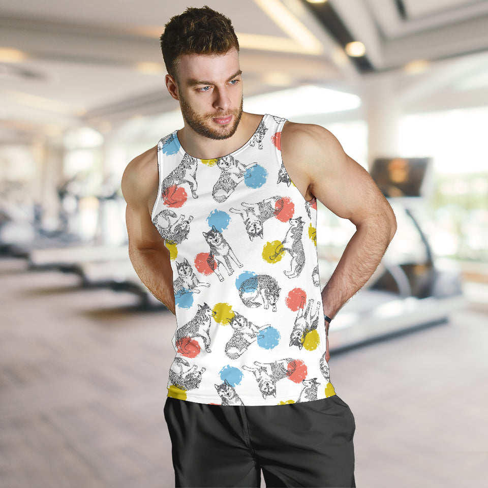 Siberian husky and colorful circle pattern Men Tank Top