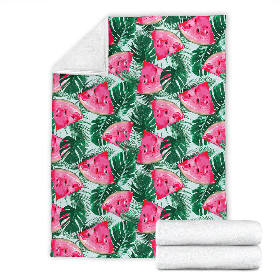 Watermelons Tropical Palm Leaves Pattern Premium Blanket
