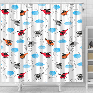 Watercolor Helicopter Cloud Pattern Shower Curtain Fulfilled In US
