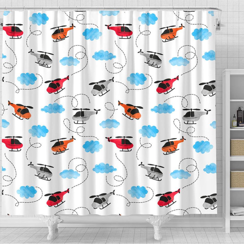 Watercolor Helicopter Cloud Pattern Shower Curtain Fulfilled In US