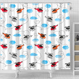 Watercolor Helicopter Cloud Pattern Shower Curtain Fulfilled In US