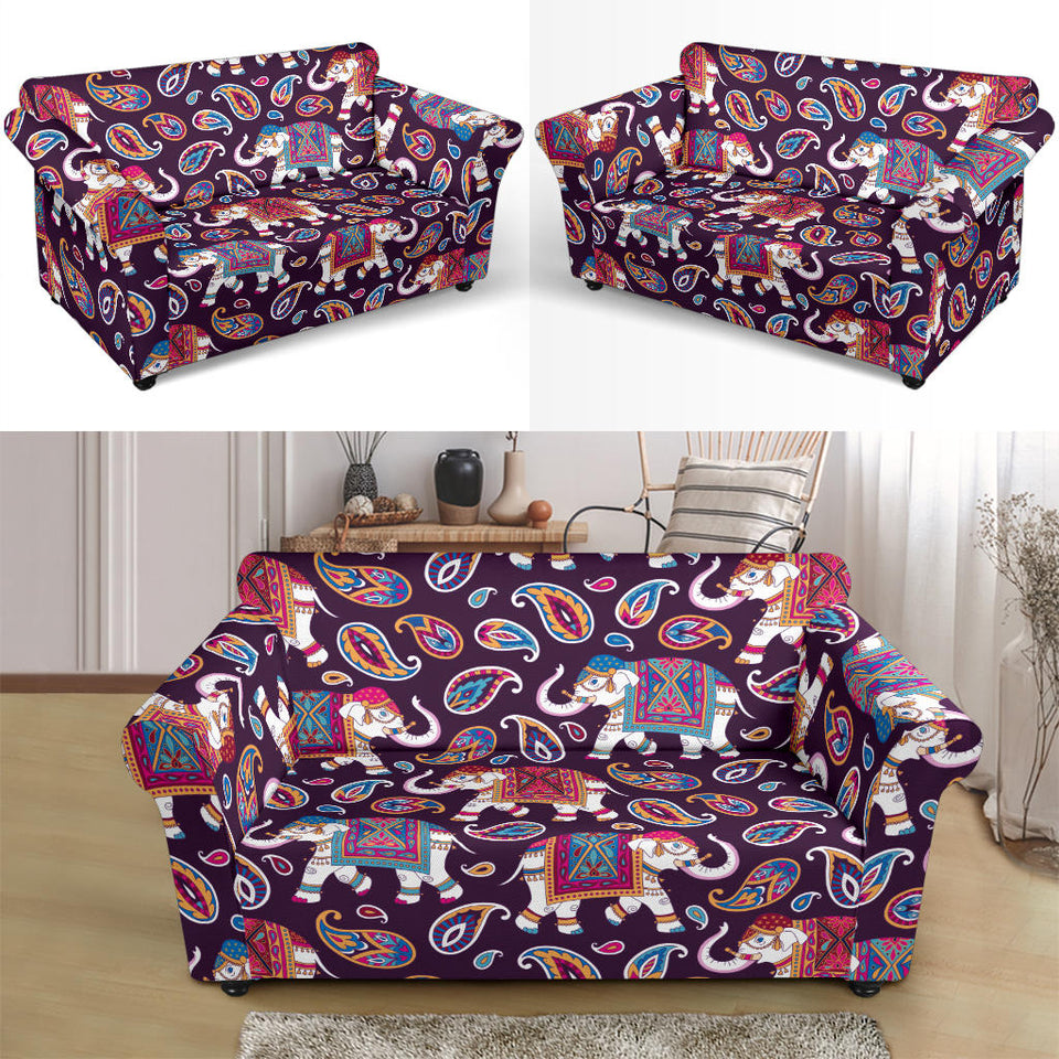 Elephant Indian Style Ornament Pattern Loveseat Couch Slipcover