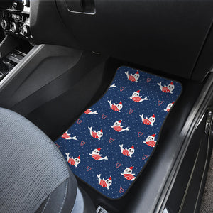 Cute Sea Lion Seal Christmas Hat Candy Cane Heart Pattern Front Car Mats