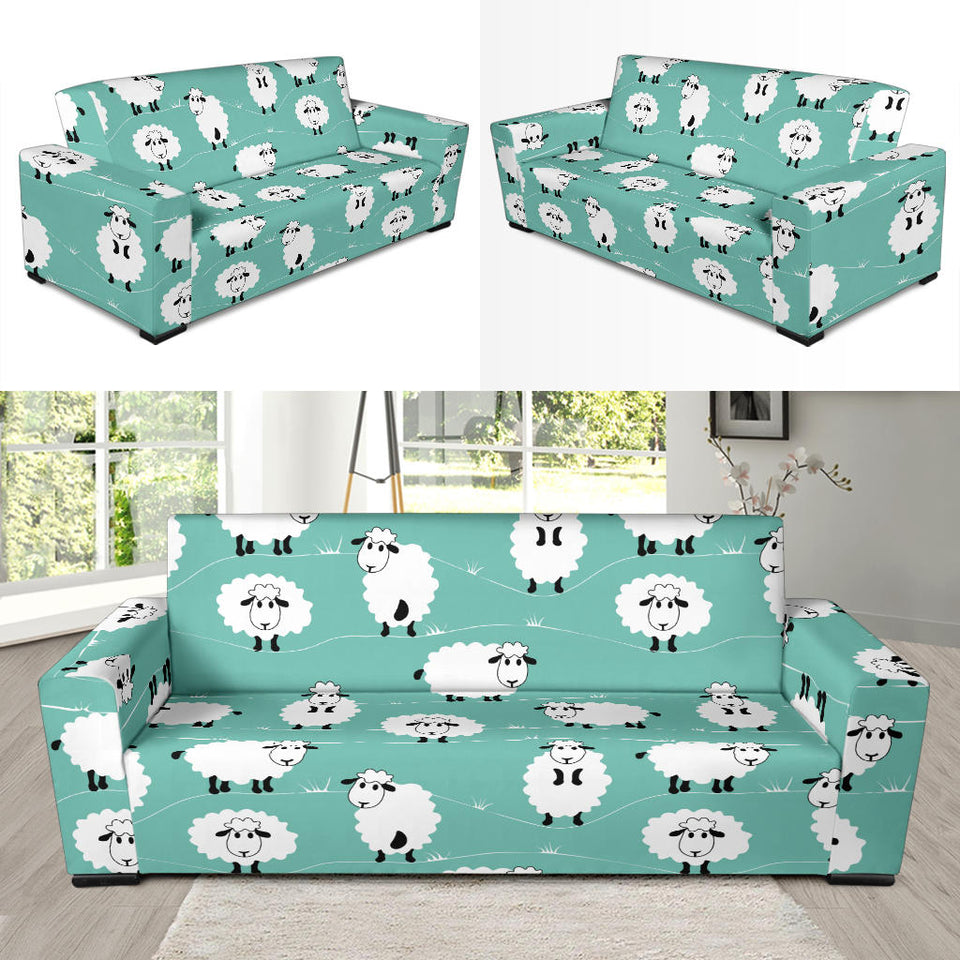 Cute Sheep Green Background Sofa Slipcover